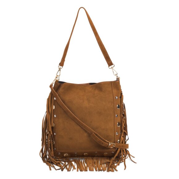 ISADORA Cuoio Made In Italy Suede Hobo With Fringe And Studs - Picture 1 of 2